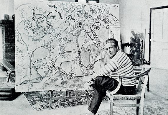 Abbildung zu: Francis Picabia in seinem Atelier im Château de Mai bei Cannes, 1929, Foto: unbekannt.