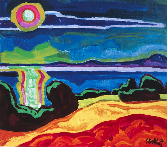 Abbildung zu: Das Pendant: Karl Schmidt-Rottluff, Ferner Mond, 1956, Öl auf Leinwand, Brücke-Museum, Berlin. © VG Bild-Kunst, Bonn 2026