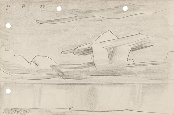 Abbildung zu: Lyonel Feininger, Cloud Formation (Wolkenformation), 1922, Bleistiftzeichnung auf perforiertem Skizzenblockpapier, aus unserem aktuellen Day Sale A605, Los 223.