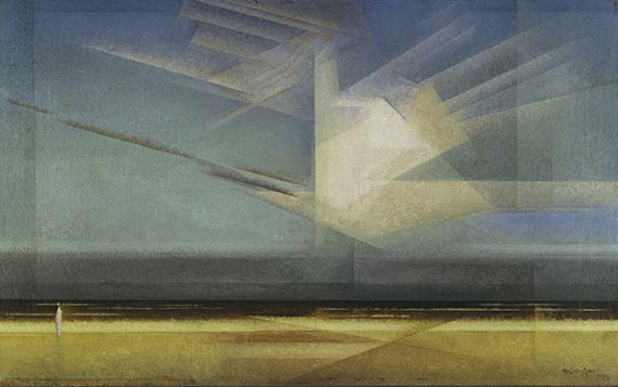 Abbildung zu: Lyonel Feininger, Vogelwolke, 1926, Öl auf Leinwand, Busch-Reisinger Museum, Cambridge. © VG Bild-Kunst, Bonn 2026
