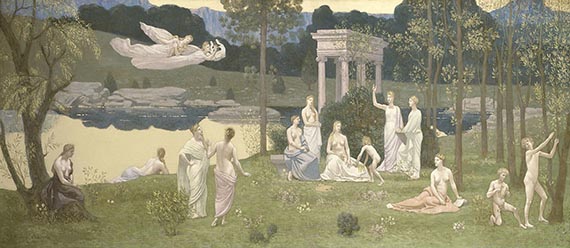 Abbildung zu: Pierre Puvis de Chavannes, Le Bois Sacre Cher aux Arts et aux Muses (Die Künste und die Musen im heiligen Wald), 1884, Öl auf Leinwand, Art Institute of Chicago.