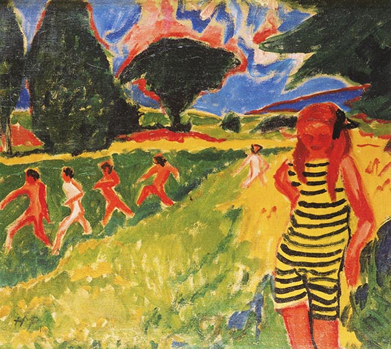 Abbildung zu: H. M. Pechstein, Das gelbschwarze Trikot, 1910, Öl auf Leinwand, Brücke-Museum, Berlin.