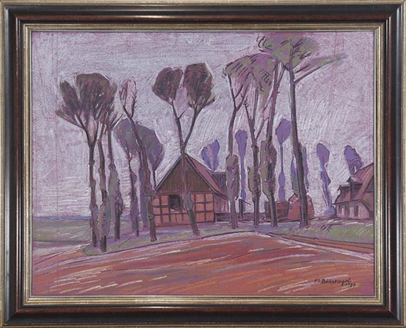 Peter August Böckstiegel - Ohne Titel (Dorfstraße mit Bäumen und Häusern) - Rahmenbild