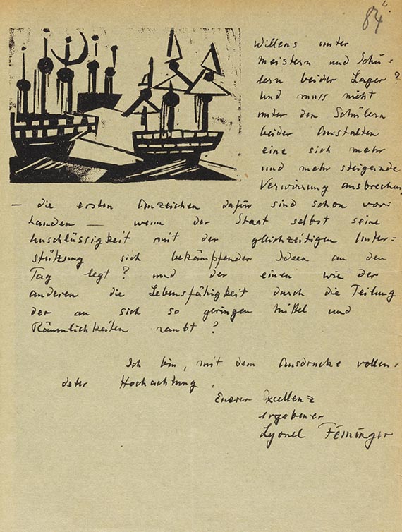 Lyonel Feininger - Eigenhändiger Brief mit 4 Holzschnitten - Weitere Abbildung