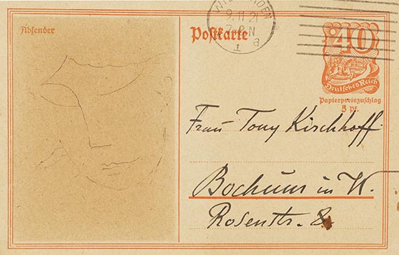 Alexej von Jawlensky - Eigenh&auml;ndige Postkarte mit Zeichnung