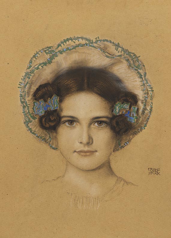 Franz von Stuck - Portr&auml;t der Tochter Mary mit blauen Schleifen im Haar
