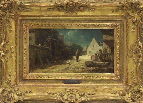 Carl Spitzweg - Nachtwächter bei Mondschein, Hund und Katze - Rahmenbild