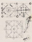 Salvador Dalí - Étude pour une composition cubique corpusculaire, au verso étude de têtes féminines