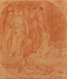 Hans von Marées - Weibliche sitzende Figur, zwei Rückenakte, mehrere Kinder und verso: Weibliche sitzende Figur, drei Kinder, liegender männlicher Akt