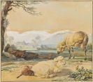 Wilhelm von Kobell - Liegender Hütebub mit Schafen auf der Weide