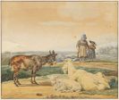 Kobell, Wilhelm von - Zwei Mädchen mit Ziegen auf der Weide