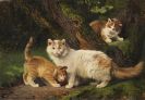 Adam, Julius II - Spielende Katzenfamilie im Wald