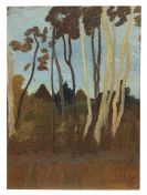 Modersohn-Becker, Paula - Landschaft mit Birken, im Hintergrund zwei Hausgiebel