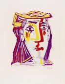 Pablo Picasso - Portrait de Jacqueline au chapeau de paille multicolore