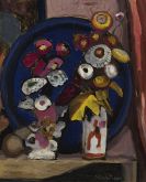 Gabriele M&uuml;nter - Zwei Vasen vor blauem Tablett