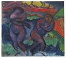 Pechstein, Hermann Max - Zwei Badende Frauen / Stillleben mit Gloxinie, Früchten und Bildnis Lotte