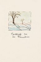 Hesse, Hermann - Postkarte an die Freundin. Eigenh. Gedicht mit Aquarell. Dabei: Illustr. Dankkarte