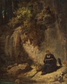 Spitzweg, Carl - Lesender Einsiedler mit Raben in einer Schlucht