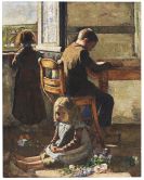 Ury, Lesser - Die Geschwister, Interieur mit Kindern