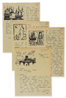Feininger, Lyonel - Eigenh&auml;ndiger Brief mit 4 Holzschnitten