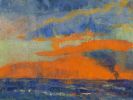 Nolde, Emil - Meer mit Dampfer und orangefarbenen Himmel