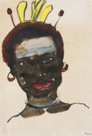 Nolde, Emil - Portr&auml;t eines Mannes aus Neuguinea (mit Kopfschmuck)