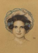 Stuck, Franz von - Portr&auml;t der Tochter Mary mit blauen Schleifen im Haar